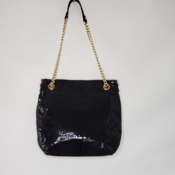 Michael Kors Embossed Snake Print Shouder Bag Chain Link Strap Leather Handbag - Picture 5 of 16